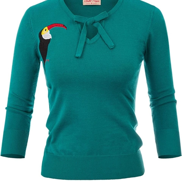 belle poque Sweaters - Teal pinup style sweater with toucan